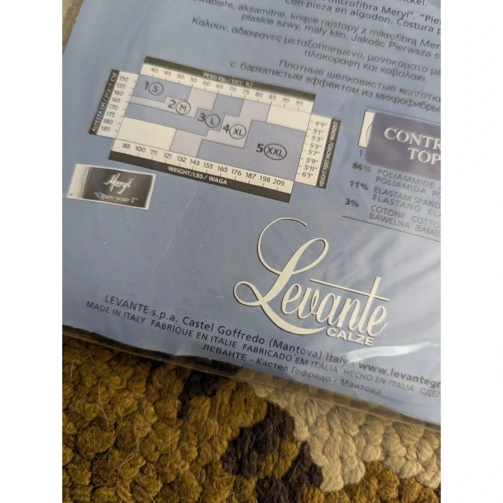 New Levante Gaudi 30 Control Top Pantyhose Size‎ 2 M BluMarine Blue Made Italy